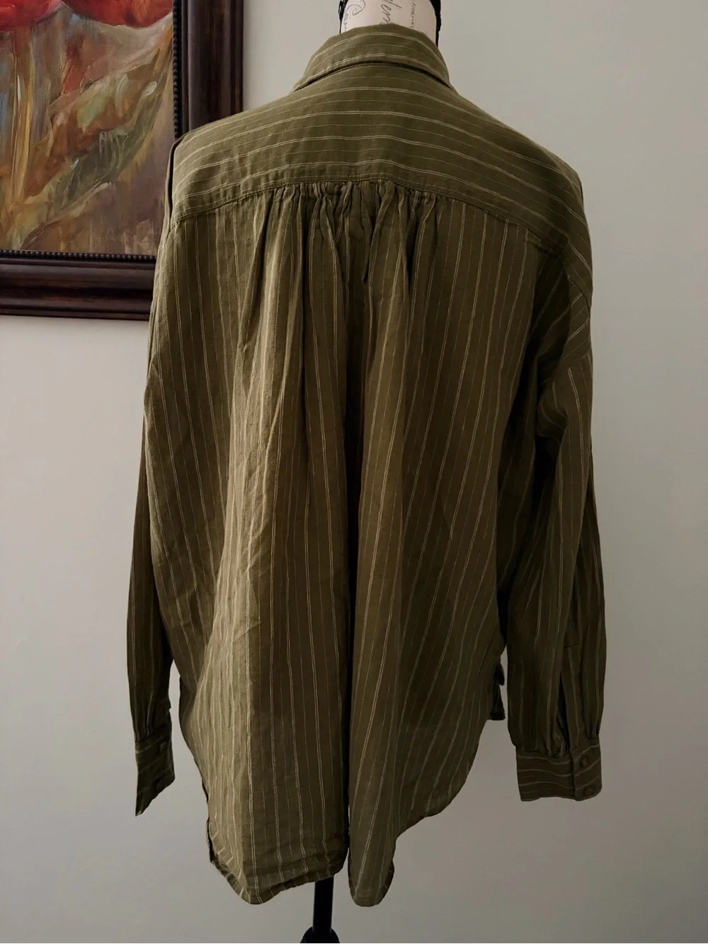 Free People Olive Stripe Lace-Up Tunic